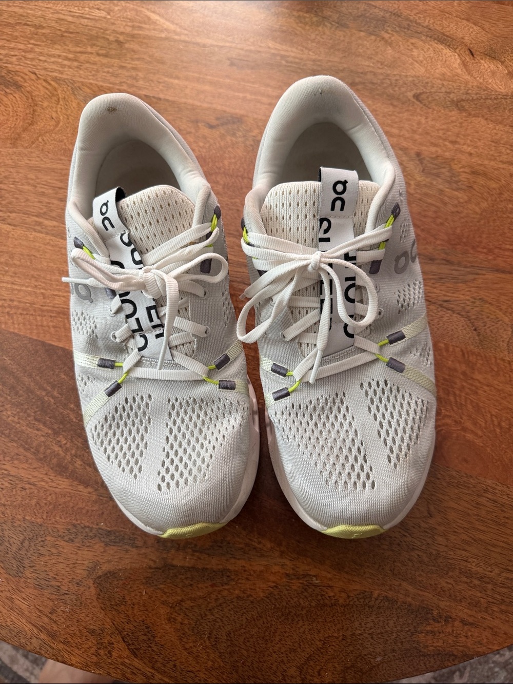 On Running Women's White Athletic Shoes with Yellow Accent